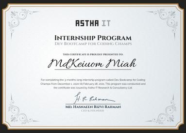 Astha IT Dev Bootcamp Certificate