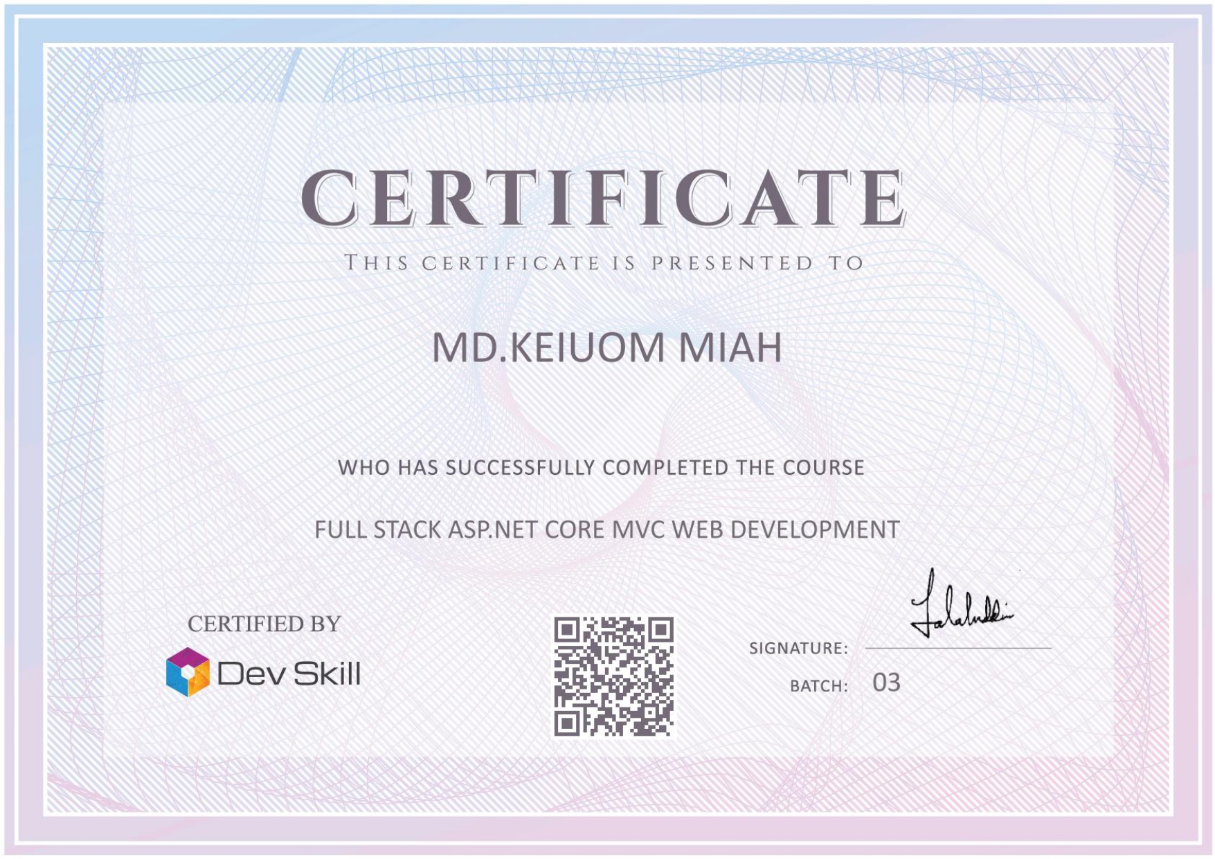 Asp .NET Full Stack MVC Certificate