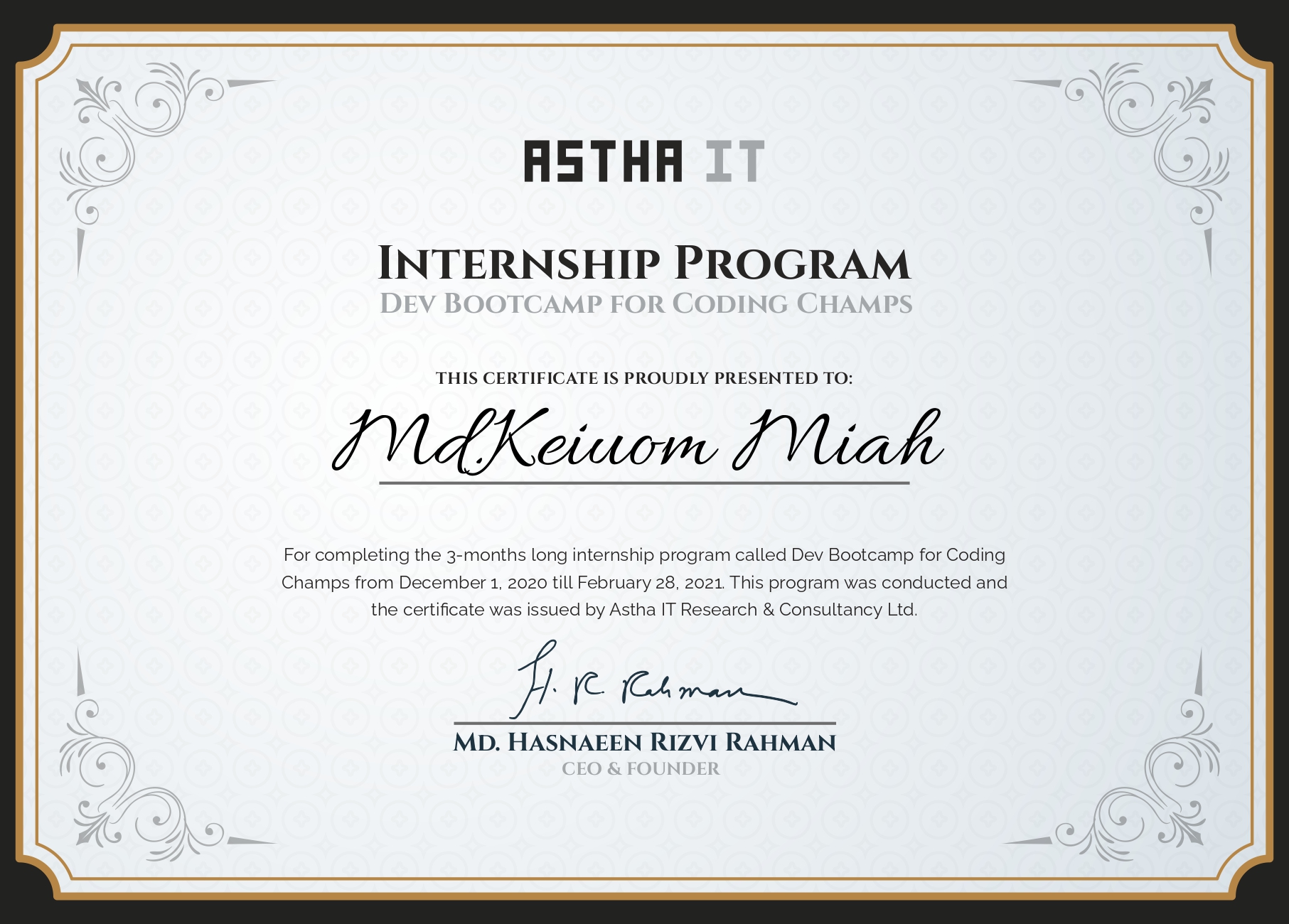 AIT Internship Certificate